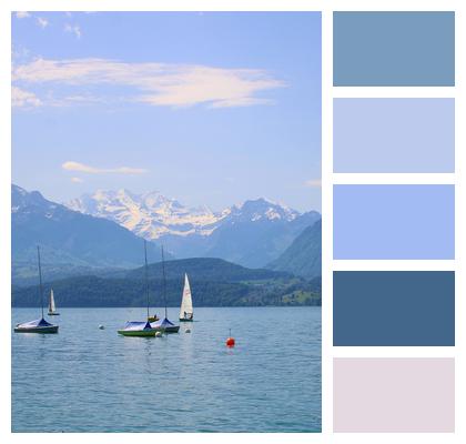 Mountains Sailboats Lake Thun Image